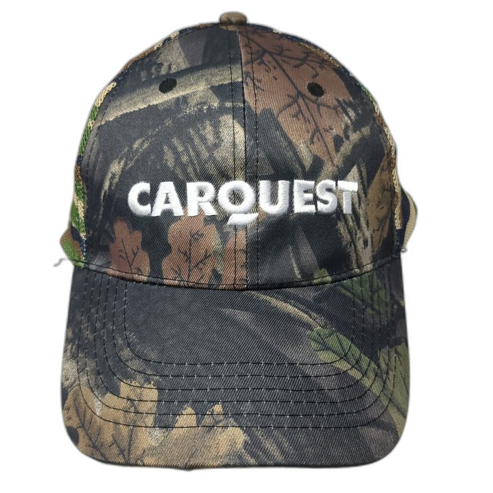 Carquest Trucker Hat Green Camo One Size Mesh Snapback Leaf Pattern